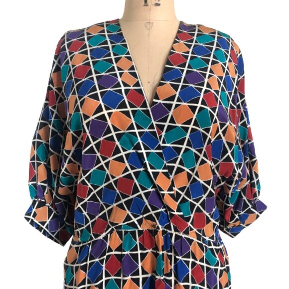 Vintage Charles Bianco 100% midi dress in geometric pattern - Picture 2 of 14